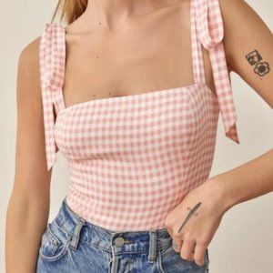 Reformation NWT Ellora Top in Pink Blush Check - Size 6